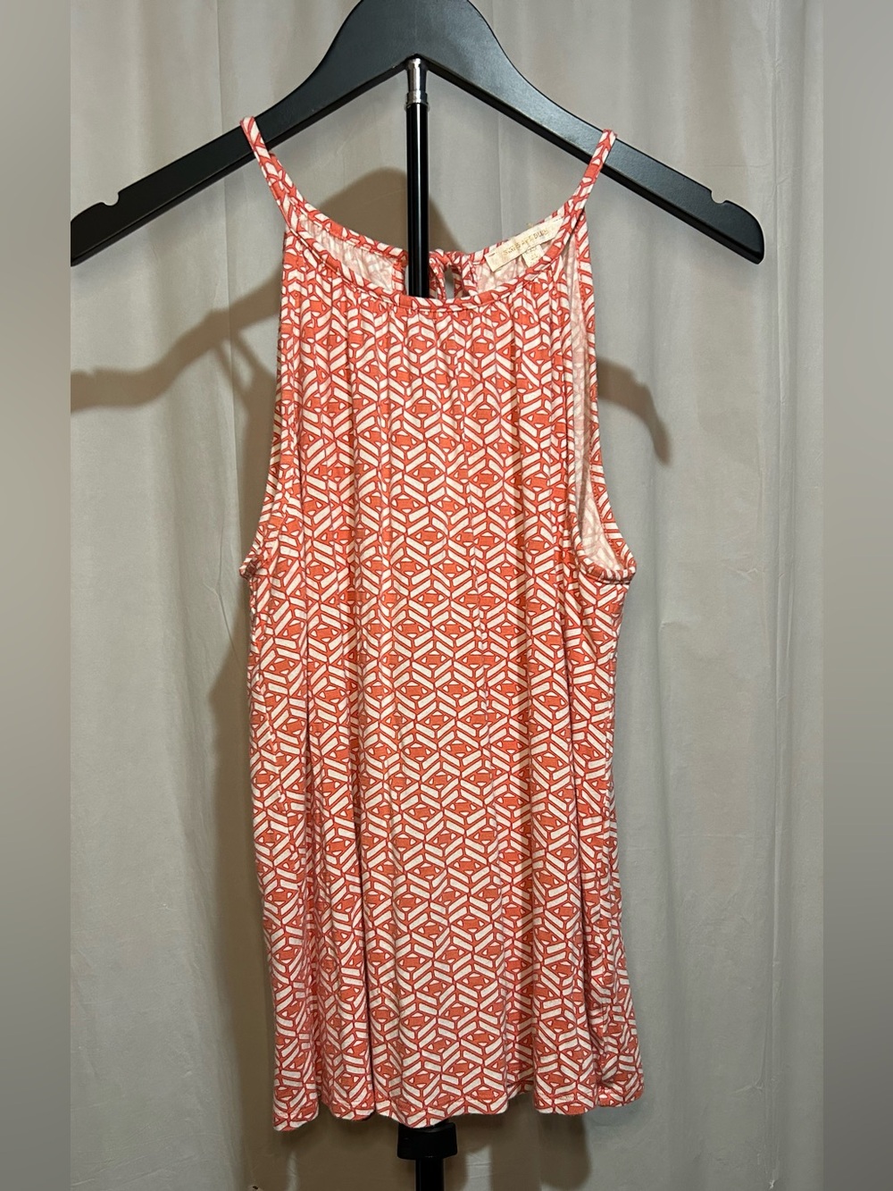Skies are Blue Coral Geometric Print Halter Top